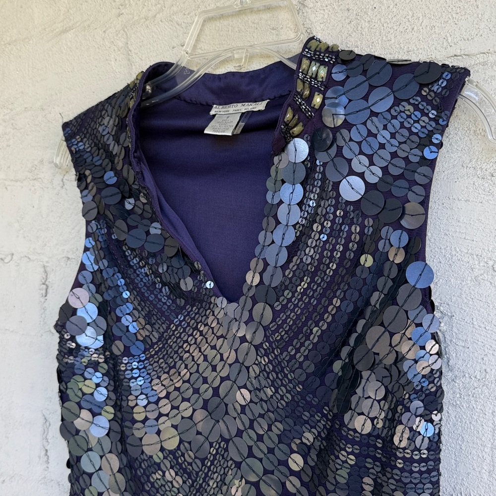 Alberto Malaki Blue Art Deco Pattern Palette Sequined Sheath Dress Size 8 - Picture 3 of 13